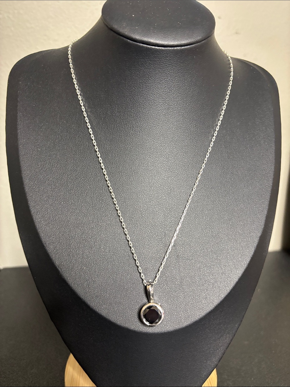 Stainless Silver Tone Black Stone Pendant Necklace - Dainty Women's Jewelry